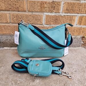 NWT Coach Ellis Nylon Convertible Shoulder Bag Crossbody Aqua Blue Green CA205